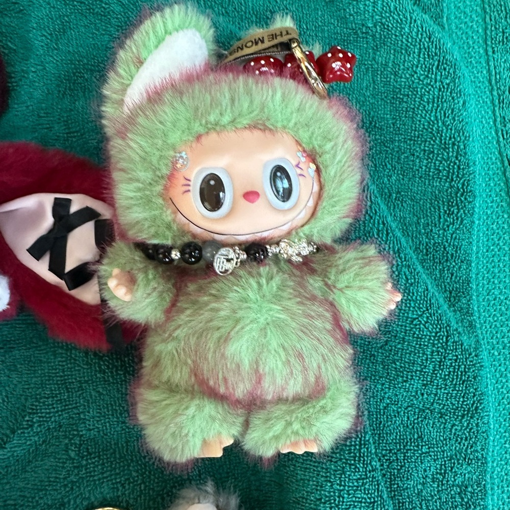 Custom Labubu Fuzzy Green and Pink Plush Toy